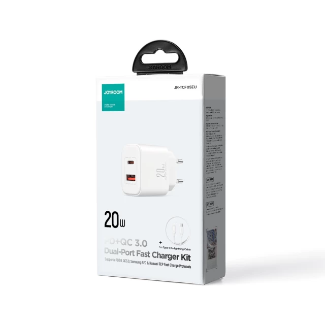 Мережевий зарядний пристрій Joyroom FC 20W USB-C | USB-A with USB-C to Lightning Cable White (JR-TCF05)
