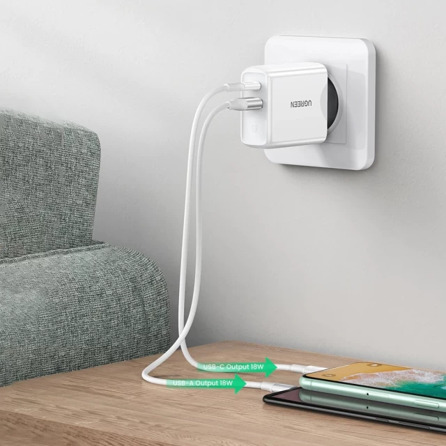 Мережевий зарядний пристрій Ugreen 38W USB-C | USB-A Black (6957303812172)