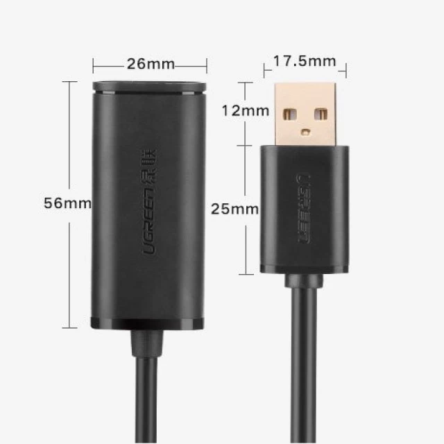 Кабель Ugreen Extension Cable USB 2.0 480 Mbps 5m Black (6957303813193)
