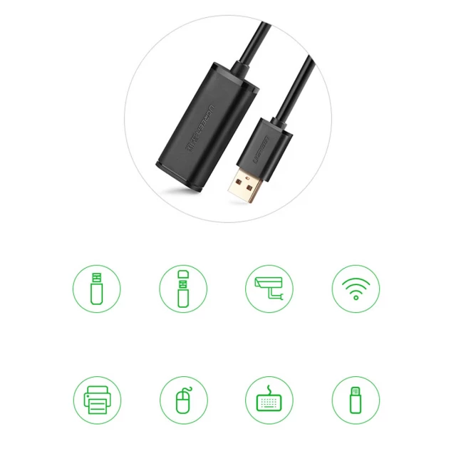 Кабель-удлинитель Ugreen USB-A (Male) to USB-A (Female) 480Mbps 20m Black (6957303813247)