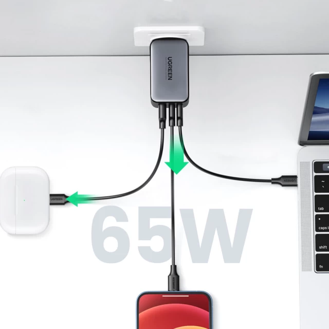 Мережевий зарядний пристрій Ugreen 65W 2xUSB-C | USB-A Gray (10335)