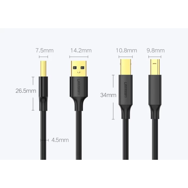 Кабель Ugreen USB Type-B to USB-A 2.0 480Mbps 1.5m Black (6957303813506)
