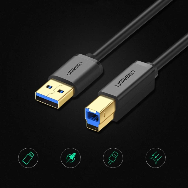 Кабель Ugreen USB-A to USB-B 5Gb/s 2m Black (6957303813728)