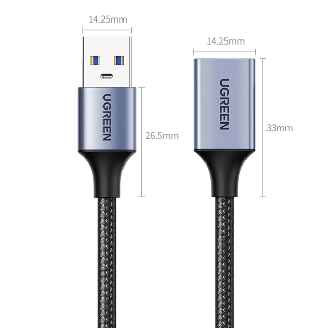 Кабель Ugreen USB-A (Male) to USB-A (Female) 1m Grey (6957303814954)