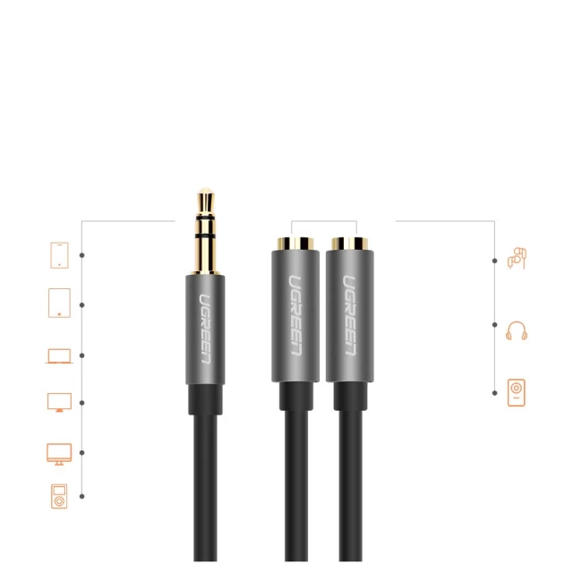 Кабель Ugreen Headphone Splitter 3.5mm Mini Jack/AUX 20cm Silver (6957303815326)