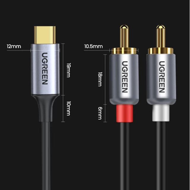 Кабель Ugreen USB Type-C to 2RCA 1.5m Gray (UGR1184BLK)