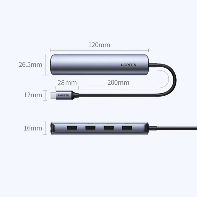 Адаптер Ugreen USB Type-C to HDMI/4x USB-A Gray (UGR1275GRY)