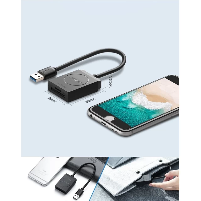 Адаптер Ugreen SD/micro SD Card Reader to USB-A Black (UGR169)