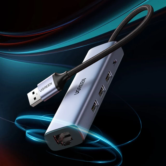 USB-хаб Ugreen 4-in-1 USB Type-C to 3x USB-A 3.2 Gen 1/RJ45 100Mbps Gray (UGR1202GRY)