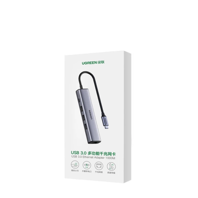 USB-хаб Ugreen USB Type-C to 3x USB-A/Ethernet RJ-45/USB Type-C PD Gray (UGR1276GRY)