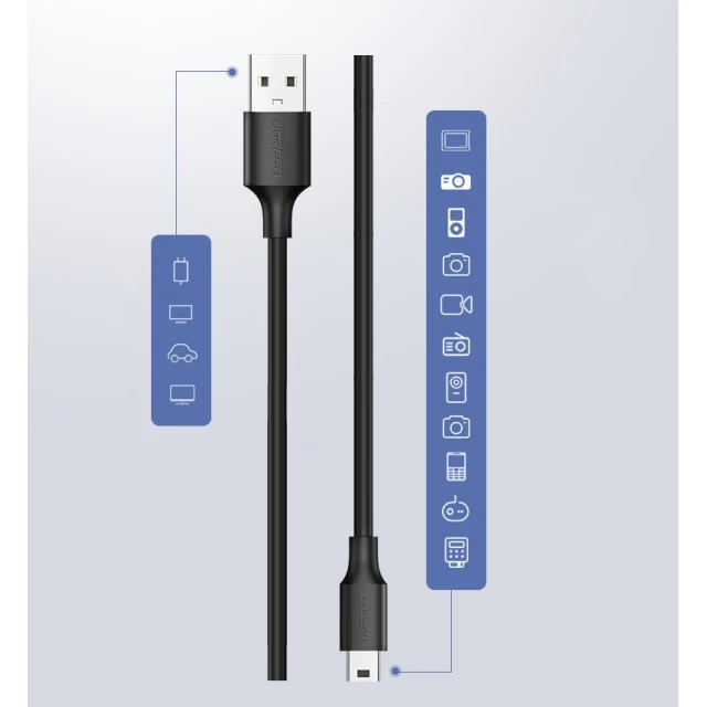 Кабель Ugreen USB-A to Mini USB 2m Black (6957303834723)