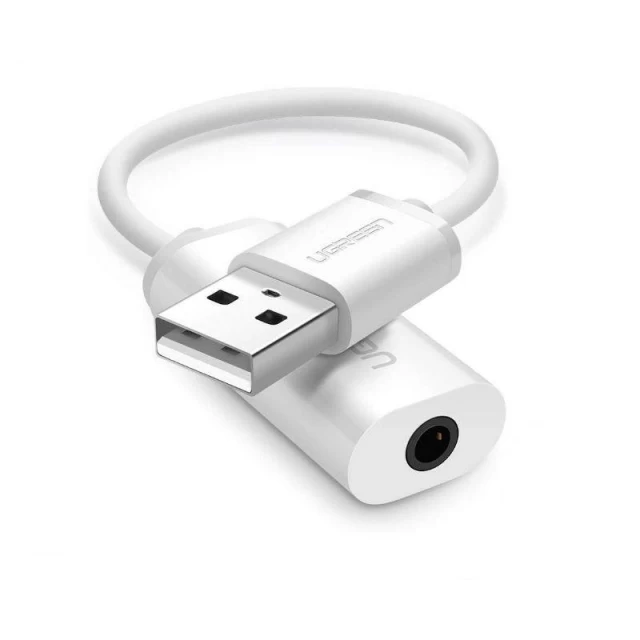 Адаптер Ugreen US206 USB-A to AUX 3.5mm Mini Jack White (30712)