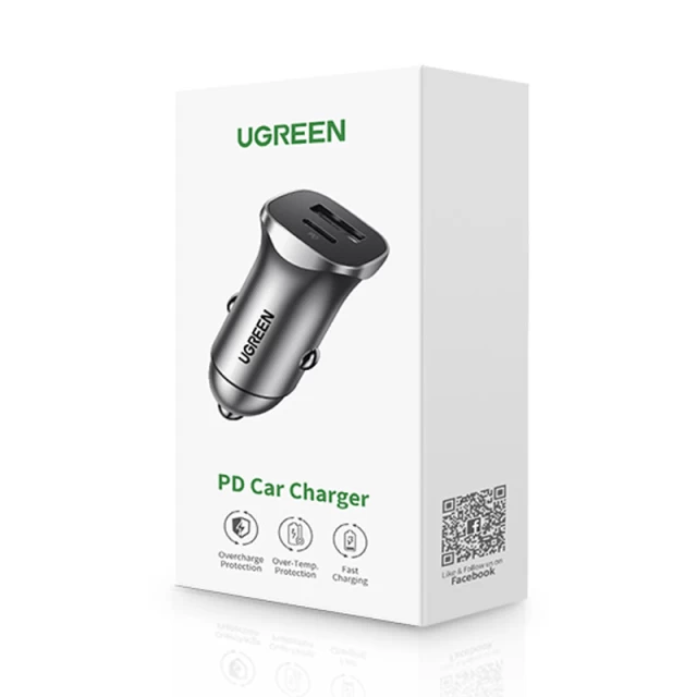 Автомобильное зарядное устройство Ugreen Quick Charge USB Type-C/USB-A 24W Gray (UGR1113GRY)