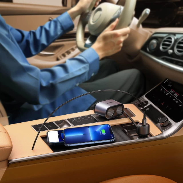 Автомобільний зарядний пристрій Ugreen Car Charger with Splitter 2x Car Socket USB-A/USB Type-C Gray (UGR1216GRY)