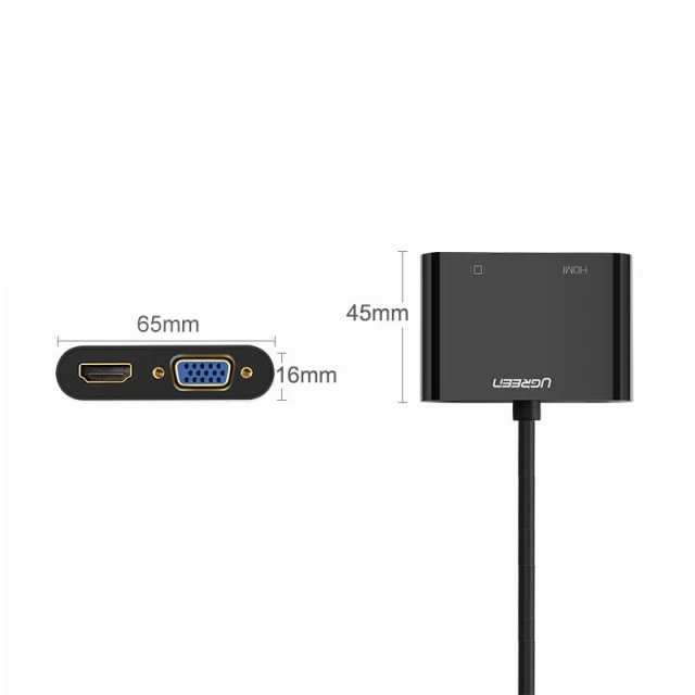 Адаптер Ugreen Mini HDMI to VGA/HDMI with 3.5mm Mini Jack Black (UGR1284BLK)