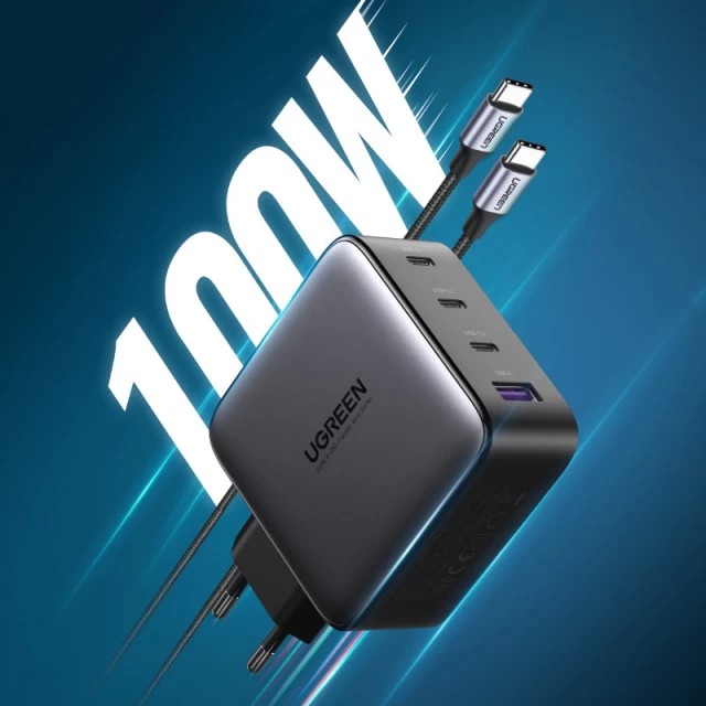 Сетевое зарядное устройство Ugreen QC 100W 3xUSB-C | USB-A Black (CD226 40747)