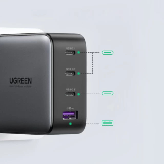 Мережевий зарядний пристрій Ugreen QC 100W 3xUSB-C | USB-A Black (CD226 40747)