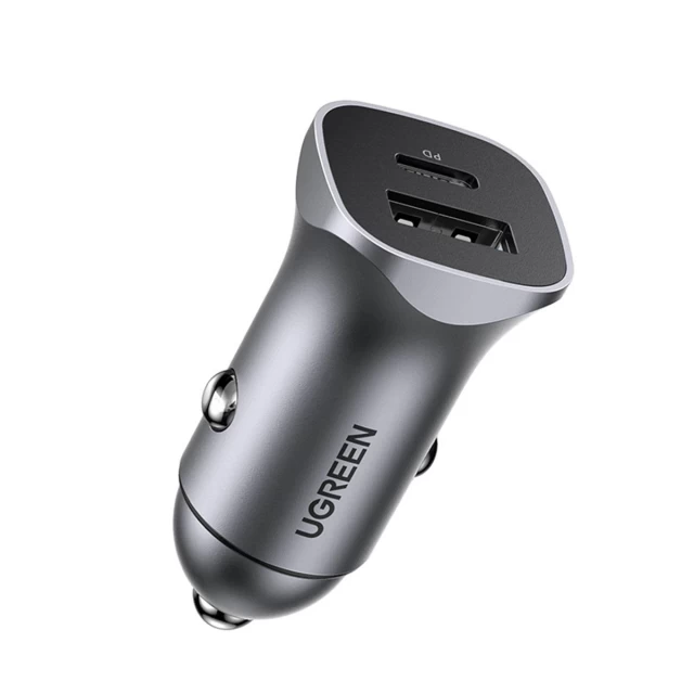 Автомобільний зарядний пристрій Ugreen USB-A/USB-C 30W Grey (6957303848584)