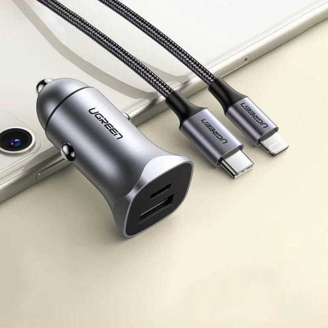 Автомобильное зарядное устройство Ugreen USB-A/USB-C 30W Grey (6957303848584)
