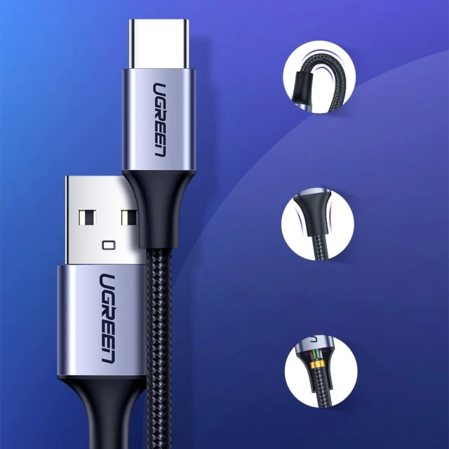 Кабель Ugreen Quick Charge USB-A to USB Type-C 3A 0.5m Gray (6957303861255)