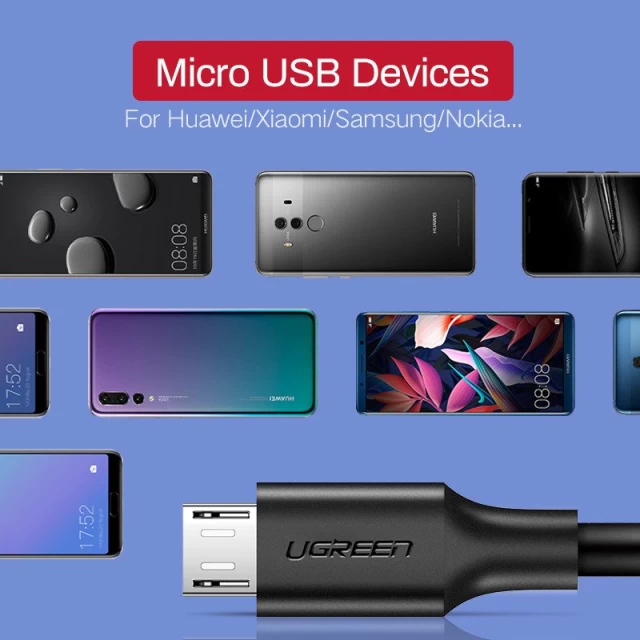 Кабель Ugreen US289 USB-A to microUSB Fast Charging 18W 0.25m Black (60134)