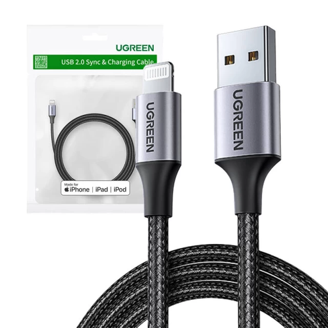 Кабель Ugreen US199 USB-A to Lightning 2.4A 2m Black (60158)