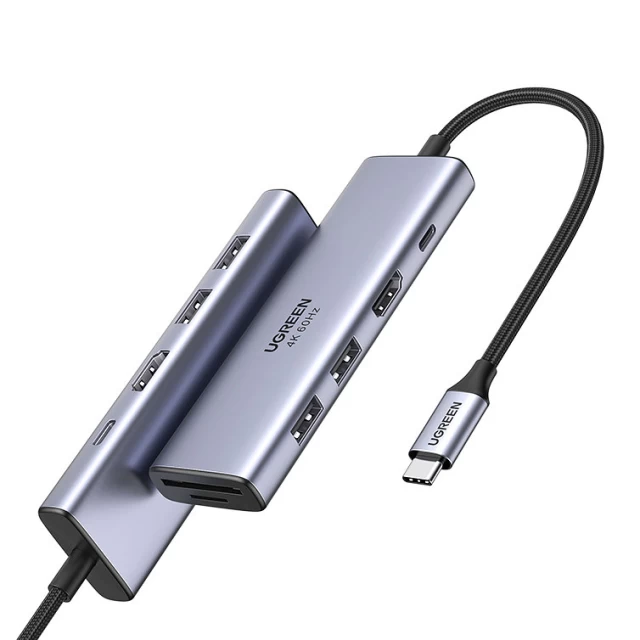 USB-хаб Ugreen 5-in-1 USB Type-C to 2x USB 3.2 Gen 1/HDMI 4K 60Hz/SD/TF/USB Type-C 100W Gray (UGR1064GRY)