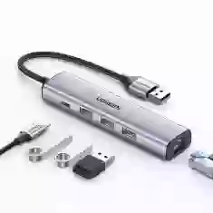 USB-хаб Ugreen USB-A (male)/USB Type-C/3x USB-A (female)/Ethernet RJ45 Gray (UGR1219SLV)