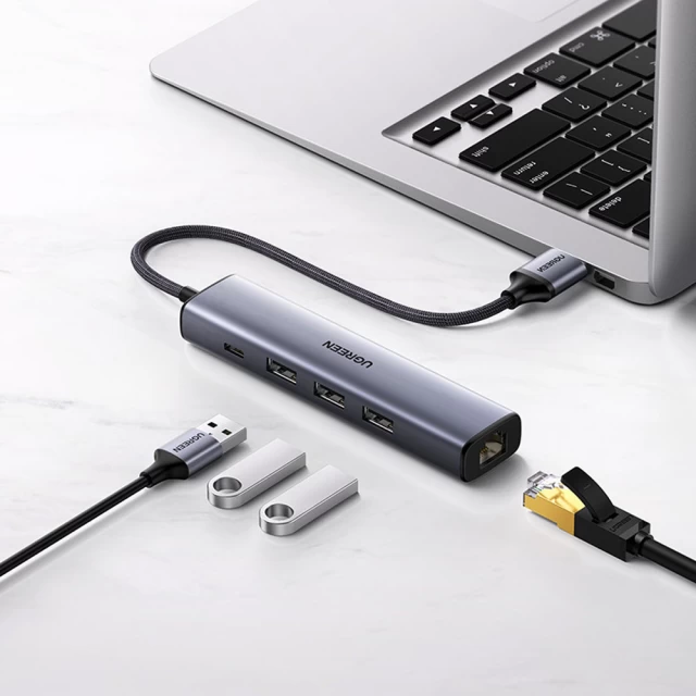 USB-хаб Ugreen USB-A (male)/USB Type-C/3x USB-A (female)/Ethernet RJ45 Gray (UGR1219SLV)