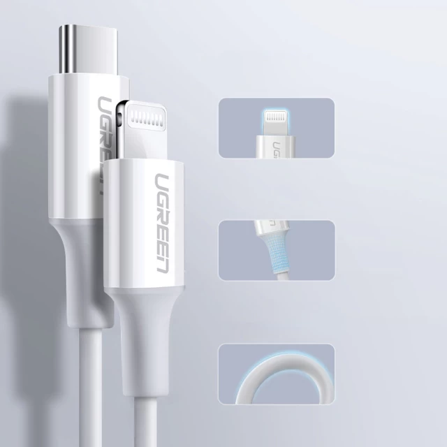 Кабель Ugreen USB Type-C to Lightning 3A 0.25m White (UGR1291WHT)