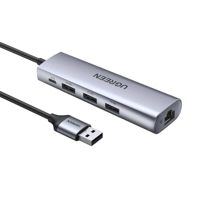USB-хаб Ugreen CM266 5-in-1 USB-A to 3xUSB-A/microUSB/RJ45 Grey (60812)