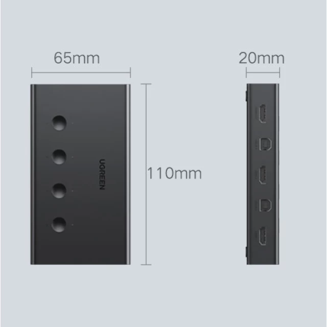 Переключатель Ugreen KVM (Keyboard Video Mouse) Switch 4x1 HDMI/4x USB-A /4x USB Type-B Black (UGR1273BLK)