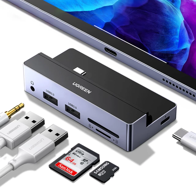 USB-хаб Ugreen 5-in-1 Mini Jack 3.5mm/2x USB-A/HDMI/USB-C for iPad Pro 11