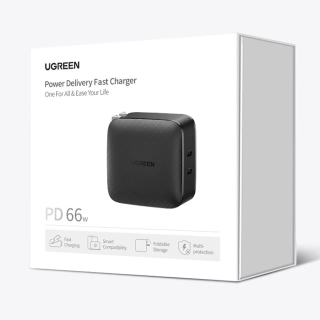 Мережевий зарядний пристрій Ugreen QC 66W 2xUSB-C Black (70867-ugreen)