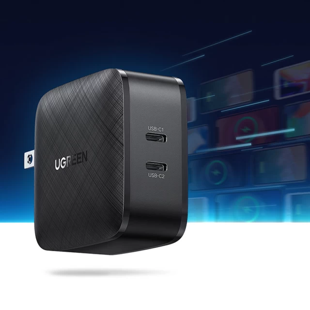 Мережевий зарядний пристрій Ugreen QC 66W 2xUSB-C Black (70867-ugreen)