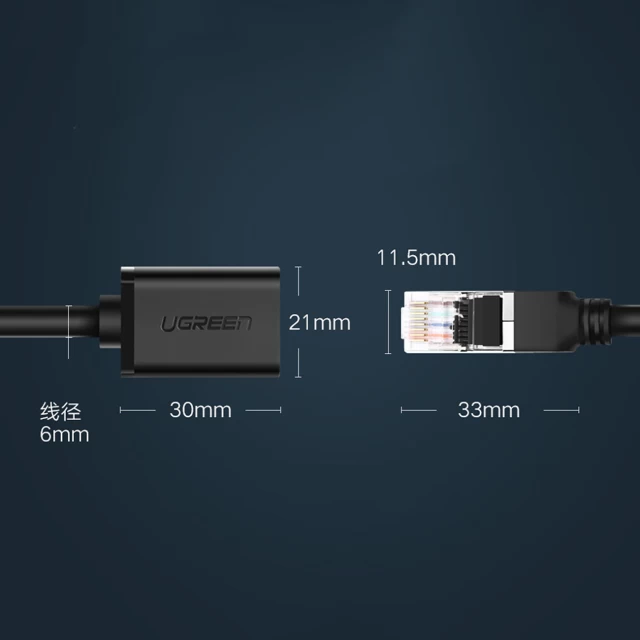 Кабель-подовжувач Ugreen Ethernet RJ45 (Male) to RJ45 (Female) 1000Mbps 0.5m Black (6957303882786)