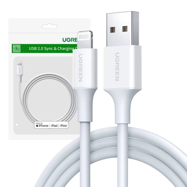 Кабель Ugreen US155 USB-A to Lightning 2.4A 0.25m White (80312)