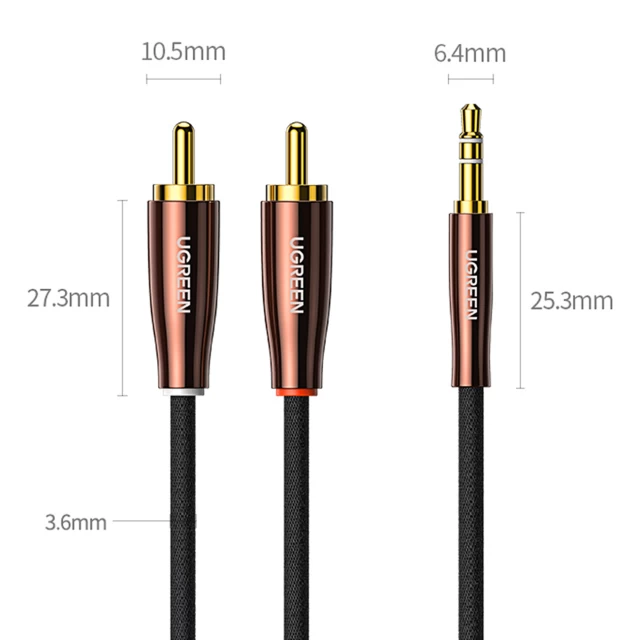 Кабель Ugreen Mini Jack 3.5mm to 2x RCA 2m Copper (6957303888474)