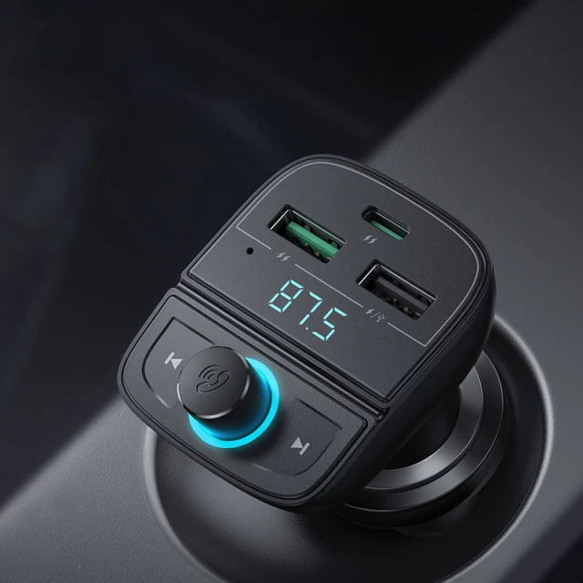 Автомобільний зарядний пристрій Ugreen FM Transmitter 4.8 A MP3 car charger 2x USB-A/USB Type-C/TF/micro SD Black (UGR997BLK)