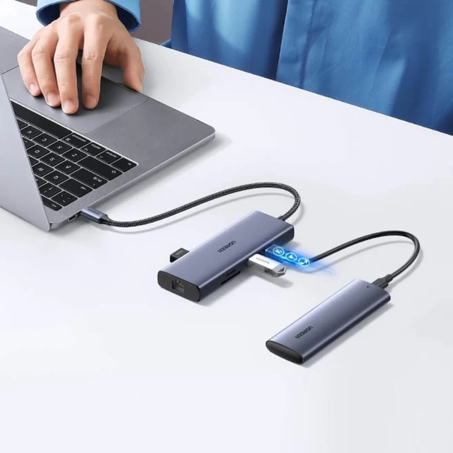 USB-хаб Ugreen 9-in-1 Multi-Functional USB Type-C to 2x USB 3.2 Gen 1/1x USB 2.0/2x HDMI 4K 60Hz/SD/TF/USB Type-C 100W/Ethernet RJ45 Gray (UGR1409)