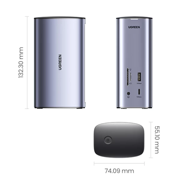 USB-хаб Ugreen 12-in-1 2x HDMI/DisplayPort/3x USB-C/2x USB-A/RJ45/Mini Jack 3.5mm/SD/TF Grey (6957303893256)