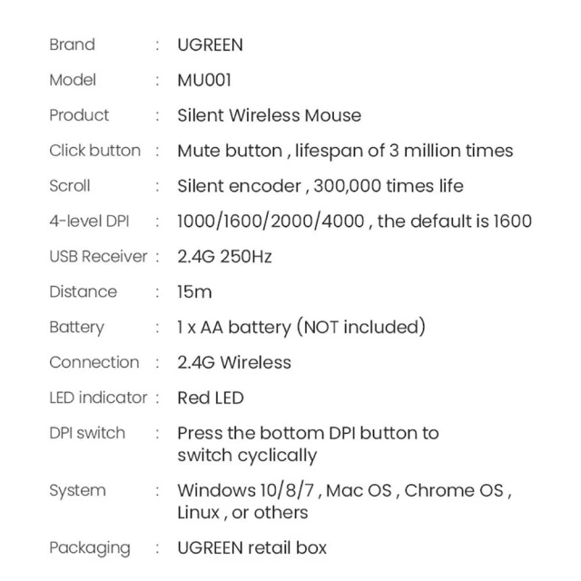 Миша Ugreen Handy Wireless USB Mouse Green (UGR1309GRN)