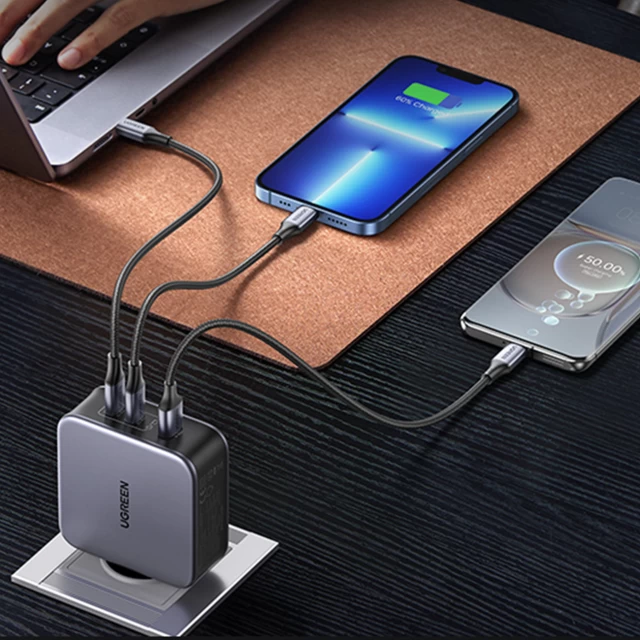 Сетевое зарядное устройство Ugreen 140W 2xUSB-C | USB-A with USB-C to USB-C Cable 1.5m Grey (90549-ugreen)