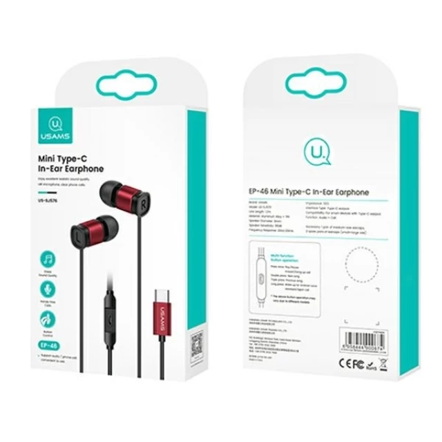 Навушники Usams EP-46 Stereo Earphones with USB-C cable 1.2m Red (HSEP4604)
