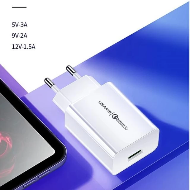 Мережевий зарядний пристрій Usams T22 QC 18W USB-A White with USB-A to USB-C Cable (T48OCLN01)