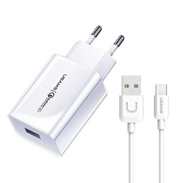 Сетевое зарядное устройство Usams T22 QC 18W USB-A White with USB-A to USB-C Cable (T48OCLN01)