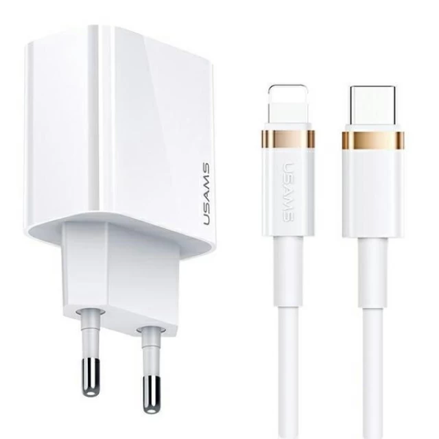 Мережевий зарядний пристрій Usams T34 PD/QC 20W USB-C White with USB-C to Lightning Cable (T49OCLN01)