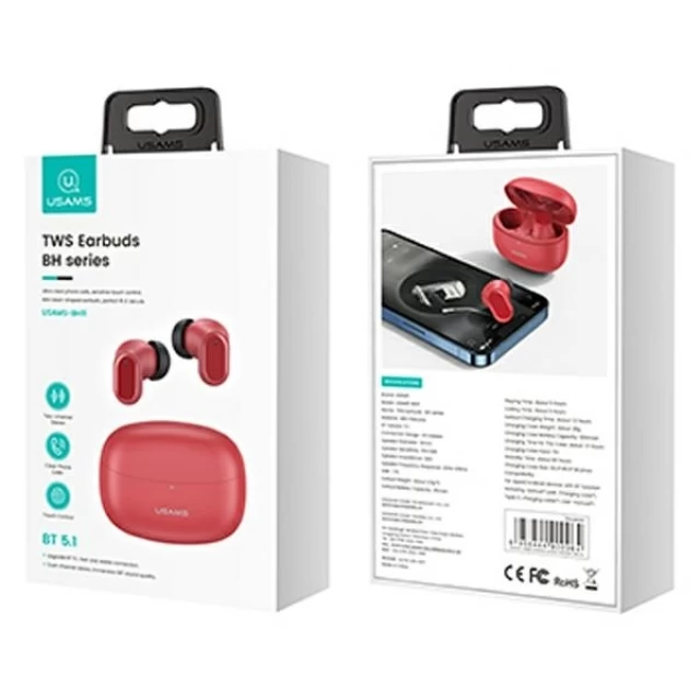 Бездротові навушники Usams BH Series TWS Bluetooth 5.1 Red (BHUBH03)