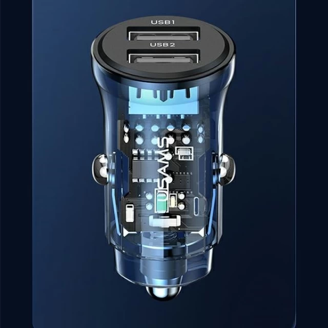 Автомобільний зарядний пристрій Usams US-CC162 C31 FC/QC 3A 2xUSB-A Blue (CC162CC02)