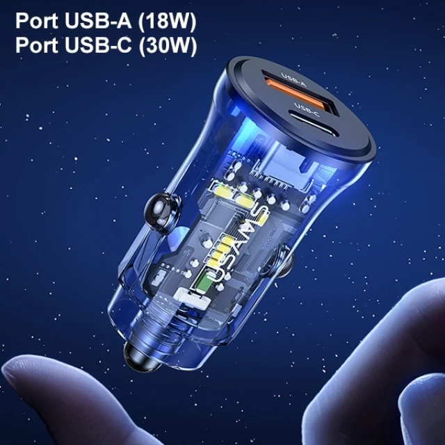 Автомобильное зарядное устройство Usams US-CC164 C32 PD/QC 30W USB-C | USB-A Blue (CC164CC02)